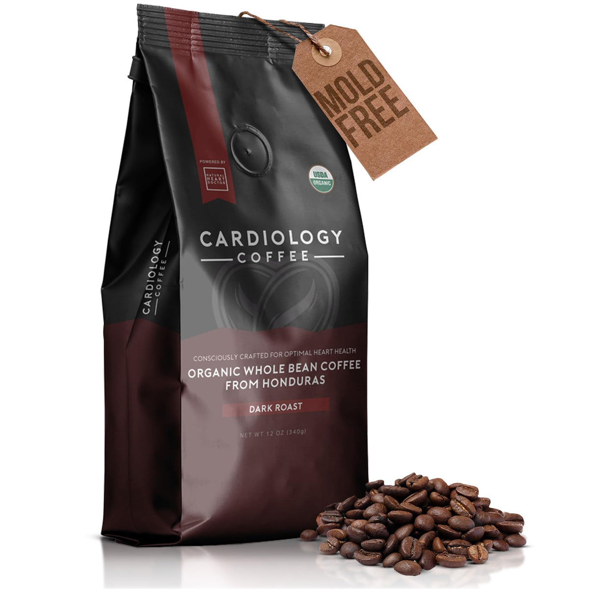 Cardiology Coffee – Whole Bean Coffee – USDA Certified Organic, Mold Free 12oz Dark Roast Coffee Beans - Organic Barista-Style Beans with Antioxidant Benefits – Perfect for Heart Healthy Lifestyle