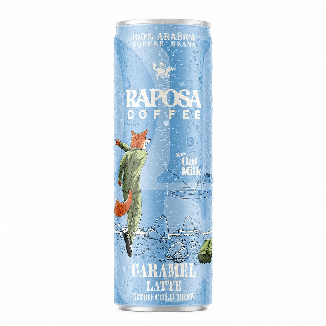 Raposa Nitro Cold Brew Caramel Latte, Naturally Sweetened Ready to Drink Iced Coffee with Oat Milk and Caramel, Low Acid Canned Specialty Coffee, Dairy Free, Single-Origin, 150mg Caffeine
