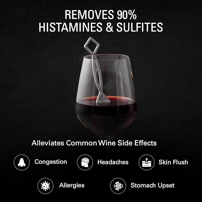 PureWine Wine Wands Purifier, 8 Wine Filters Remover Histamines Sulfite - May Reduce and Alleviate Wine Allergies & Sensitivities - Restores Taste, Perfect Wine Pour, Gifting, Holiday