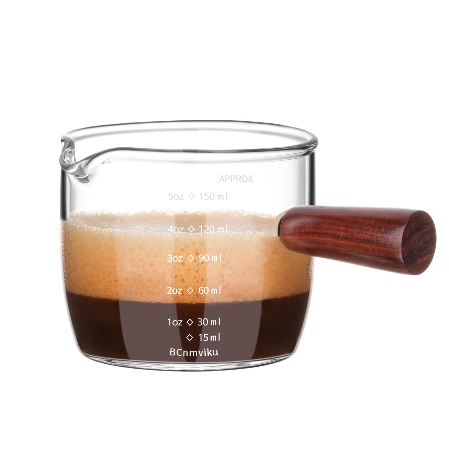 BCnmviku Espresso Shot Glass 150ML/5OZ Triple Pitcher Barista Single Spouts With Wood Handle (1)