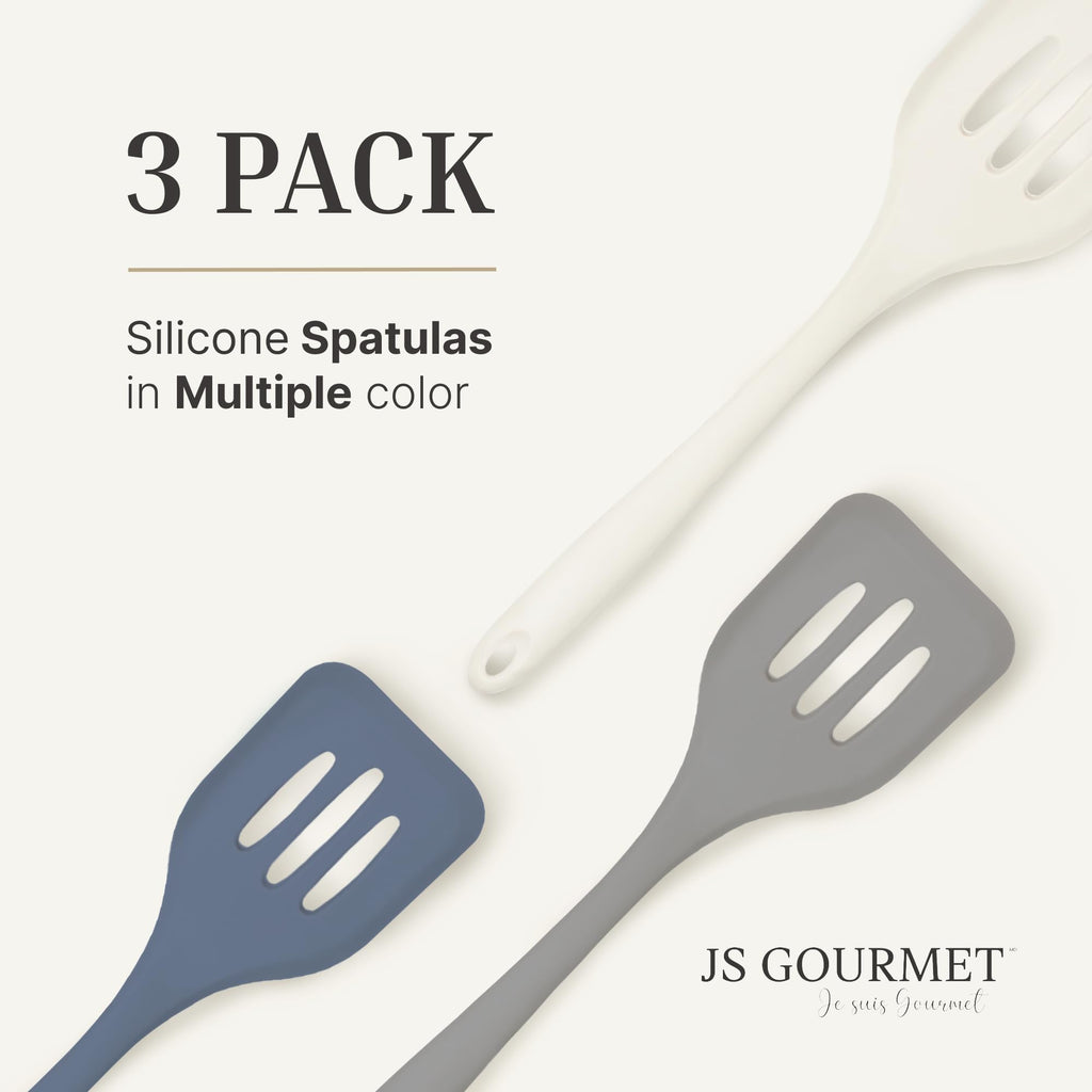 JS Gourmet 3 Pcs Colorful Silicone Spatula Set, Heat Resistant Rubber Kitchen and Baking Utensils for Non-Stick Cookware with Flexible Edges and Soft Touch Handles