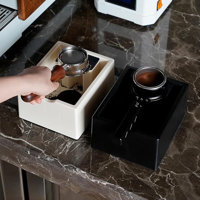 watchget Espresso Knock Box, Coffee Ground Knock Box, Dual Function Storage and Tamping Tool with Non-Slip Base, Made of Durable ABS Plastic, Perfect for Baristas and Coffee Enthusiasts, White