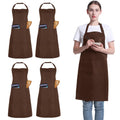 FunChaos 4 Pack Chef Apron, Adjustable Apron with 2 Pockets, Unisex Personalised Apron for Cooking, Kitchen, Restaurant (Brown)