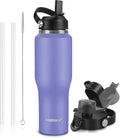 32oz Black Water Bottle Stainless Steel, Keep Cold 24H&Hot 12H, Water Bottle with Straw&Spout Lids, Insulated Water Bottle Double Wall Vacuum, Fit in Any Car Cup Holder, Leak-proof BPA Free