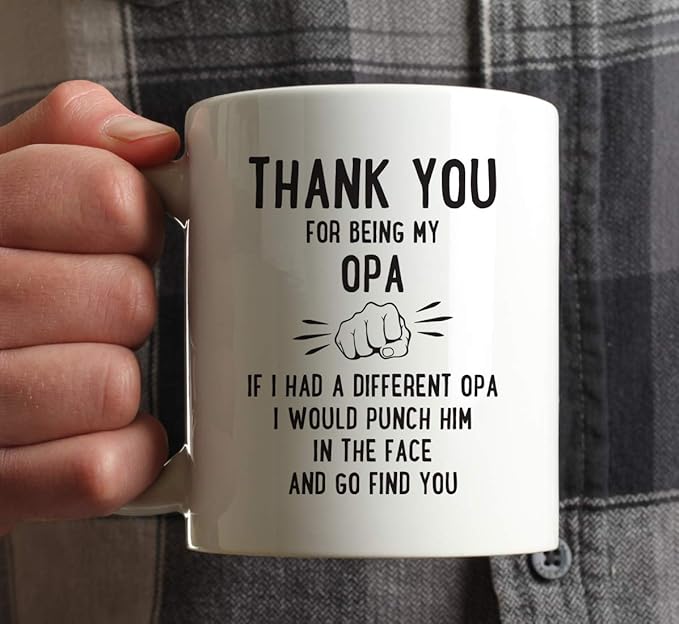 Andaz Press Funny Family 11oz. Coffee Mug Gift, Thank You for Being My Opa, Punch in Face, 1-Pack, Christmas Birthday Drinking Cup Present Ideas