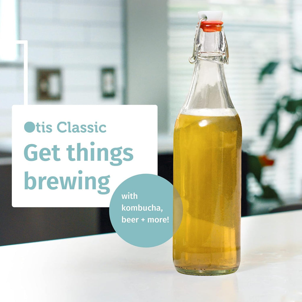 Otis Classic Clear Swing Top Glass Bottles, Plastic Caps, Set of 6, 16oz