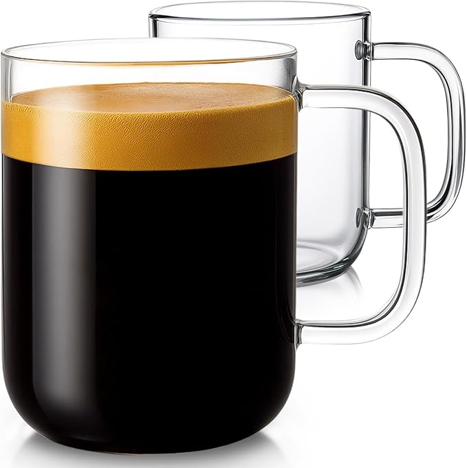 Aquach 20oz Glass Coffee Mugs Set of 2, Clear Borosilicate Cups with Handle