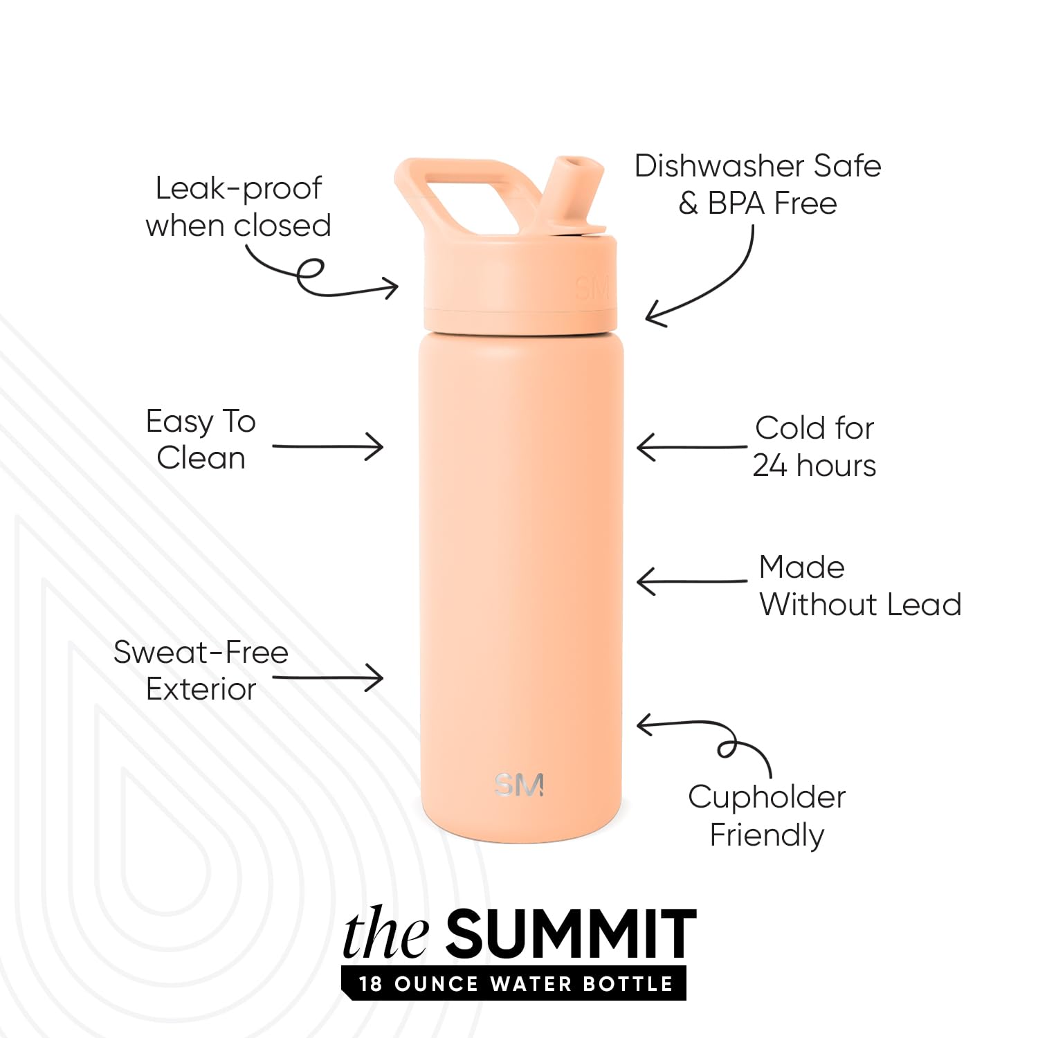 Simple Modern Insulated Water Bottle with Straw | 18oz | Orange