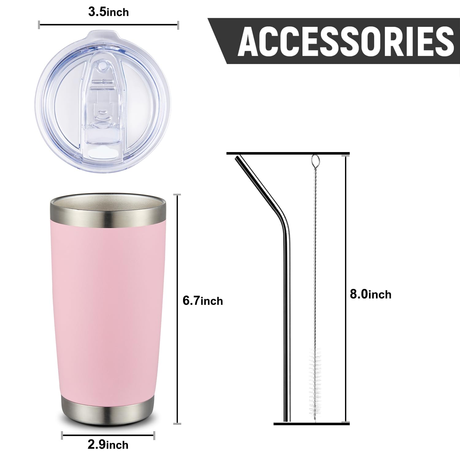 COMOOO 20oz Tumbler Bulk Double Wall Vacuum Insulated Travel Mug, Stainless Steel Tumbler with Lid and Straw Durable Powder Coated Insulated Coffee Cup for Cold & Hot Drinks (pink, 4 pack