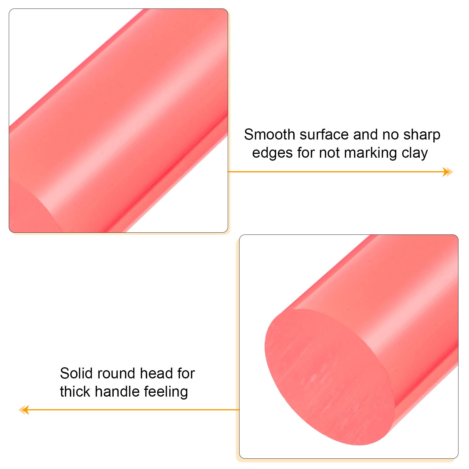 HARFINGTON Acrylic Clay Roller 8 Inch x 1 Inch Solid Non-Stick Plastic Round Tube Roller Polymer Clay Rod Fondant Rolling Pin for Shaping, Sculpting, Modeling DIY Crafts, Pink