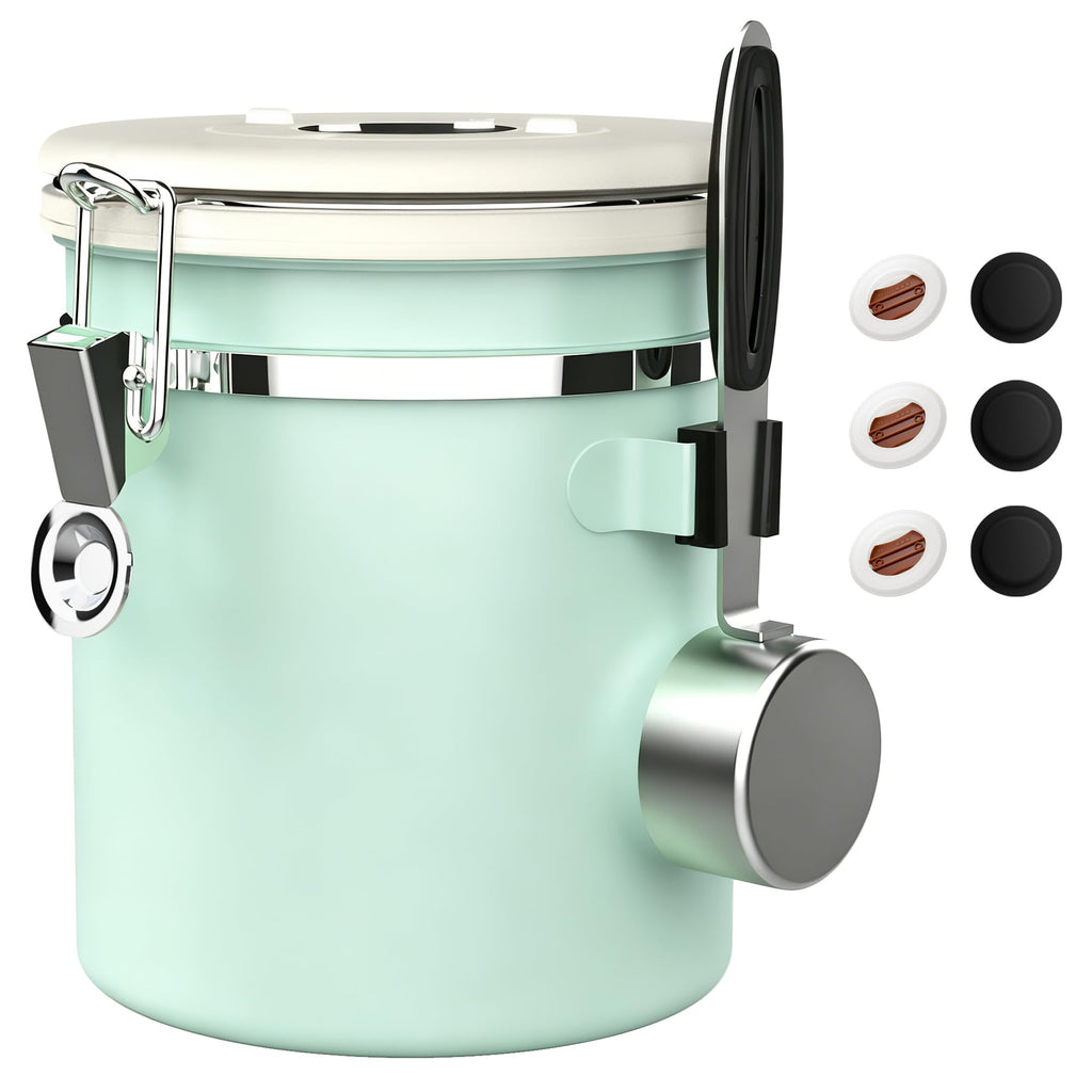 ShanSon Coffee Canister Airtight, Stainless Steel Bean Storage Container with Date Tracker & Scoop, Grounds Sugar Flour Tea Cereal Fits Kitchen Pantry, Ideal Gift for Coffee Lovers,16oz,Green