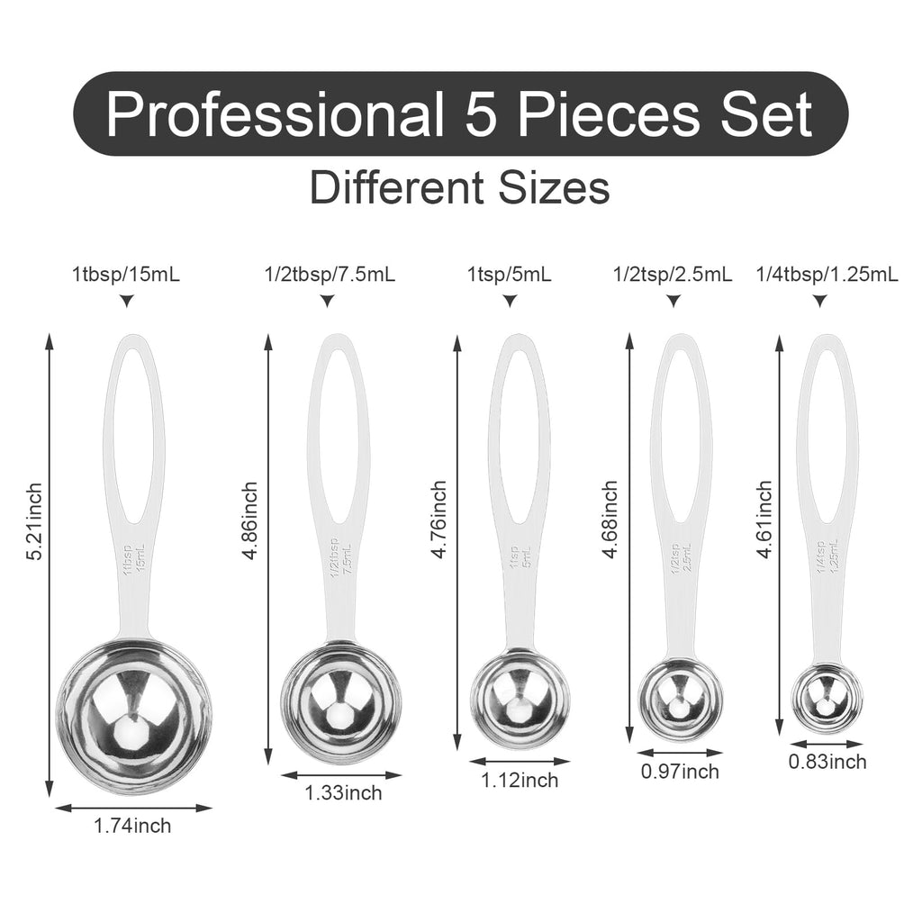 5pcs Measuring Spoon Set, Heavy Duty Stainless Steel