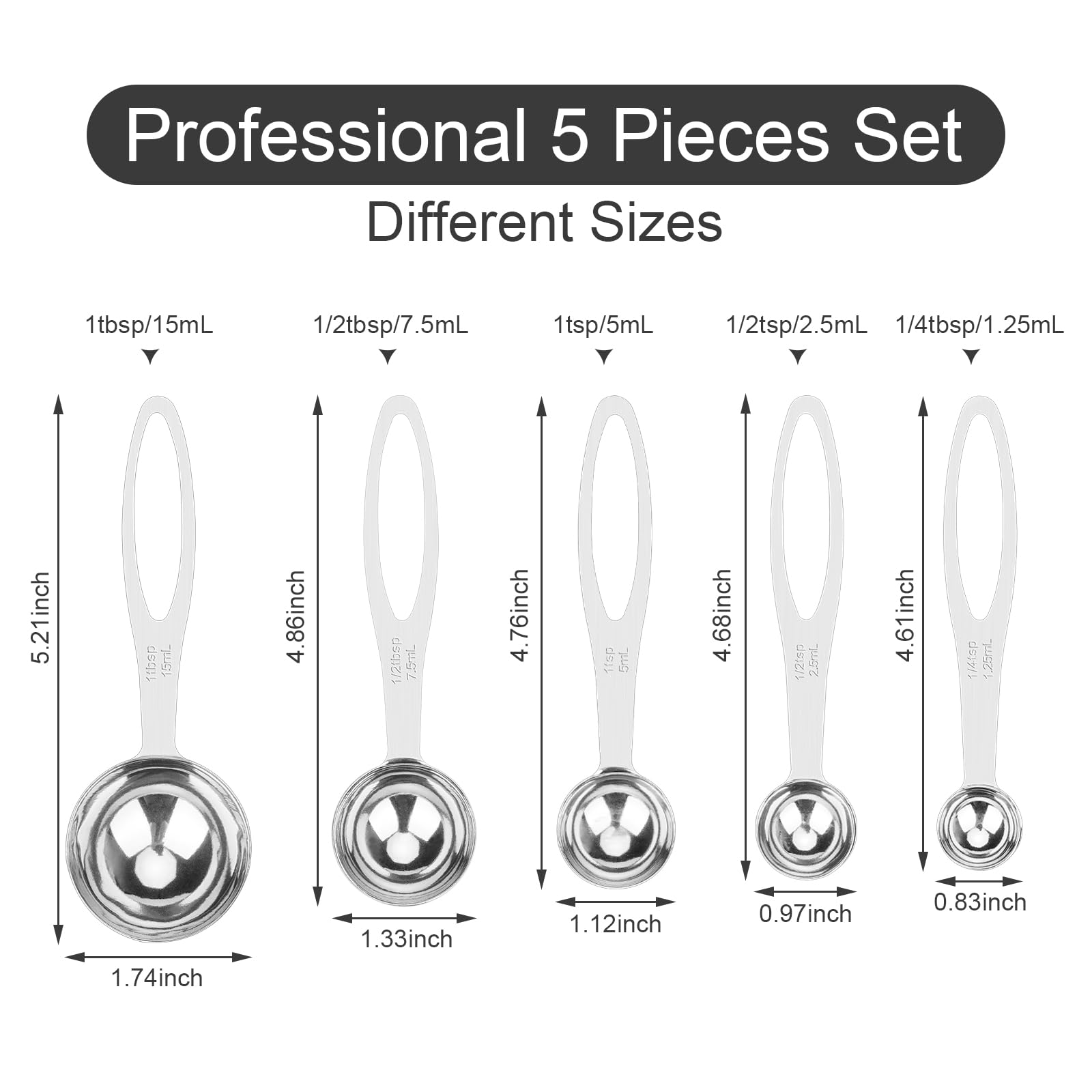5pcs Measuring Spoon Set, Heavy Duty Stainless Steel