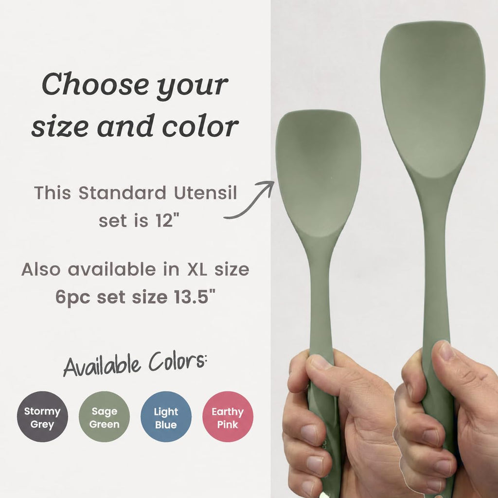 Starpack Stir and Serve Silicone Cooking Utensils Set (5-Piece, 11") - LFGB Non Toxic, 600°F Heat Resistant, BPA-Free - One-Piece Seamless, Dishwasher Safe - for Nonstick Cookware, Sage Green