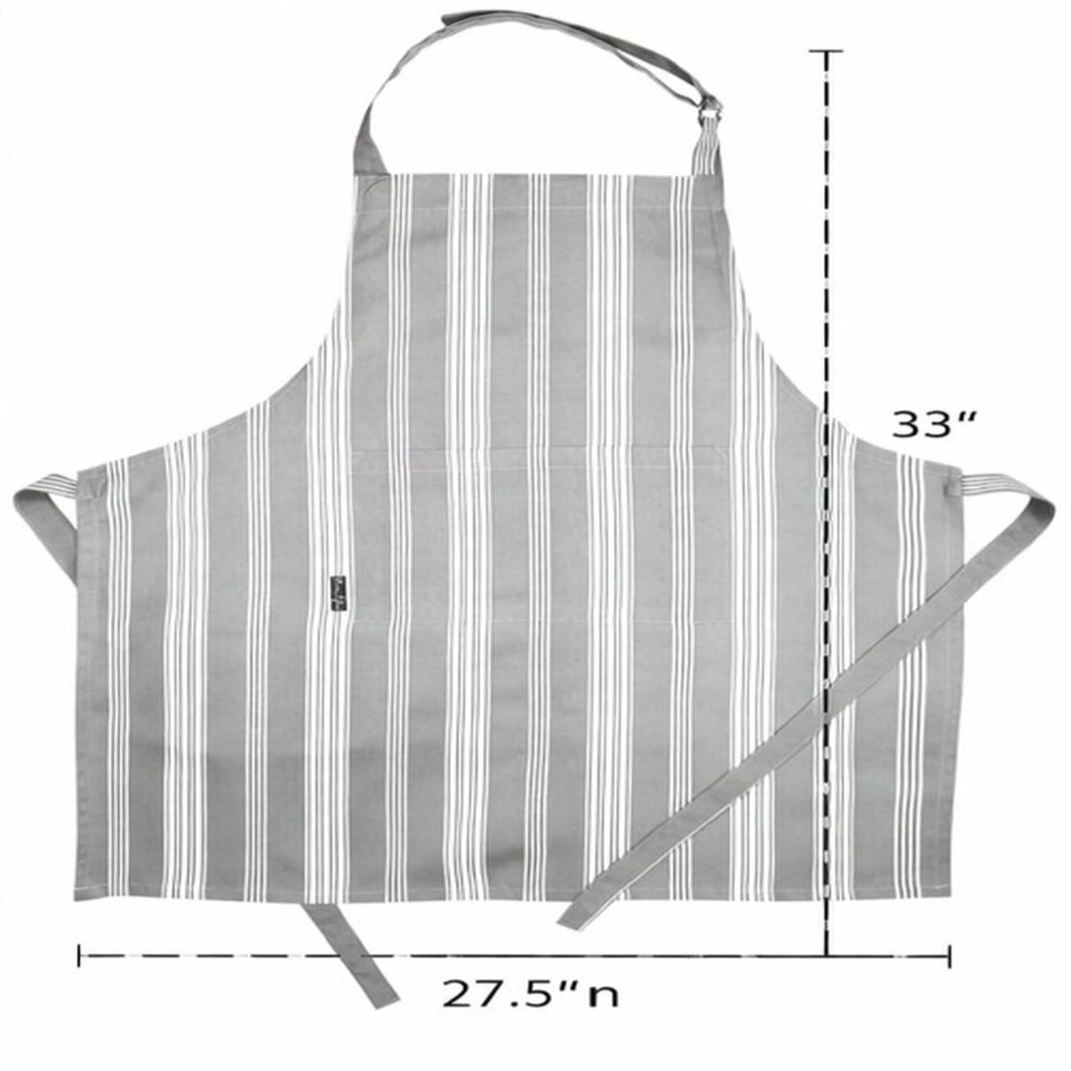 AMOUR INFINI Cotton Striped Aprons for Women with Pockets - Adjustable Strap and Waist Ties Printed Apron for Baking, Cooking, Gardening (27.5 x 33 Inches - Gray)