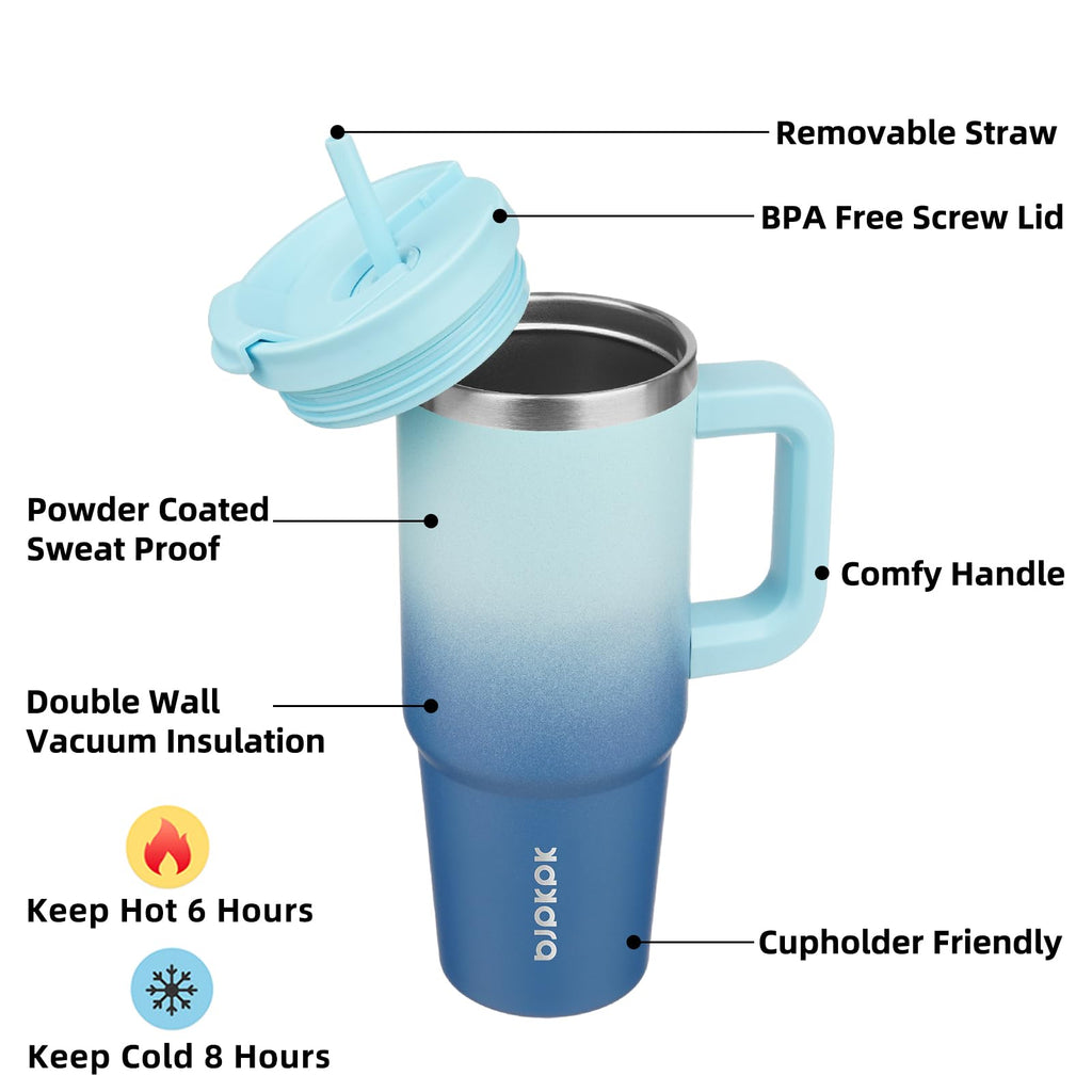 BJPKPK 30 oz Insulated Tumbler with Handle & Straw, Stainless Steel