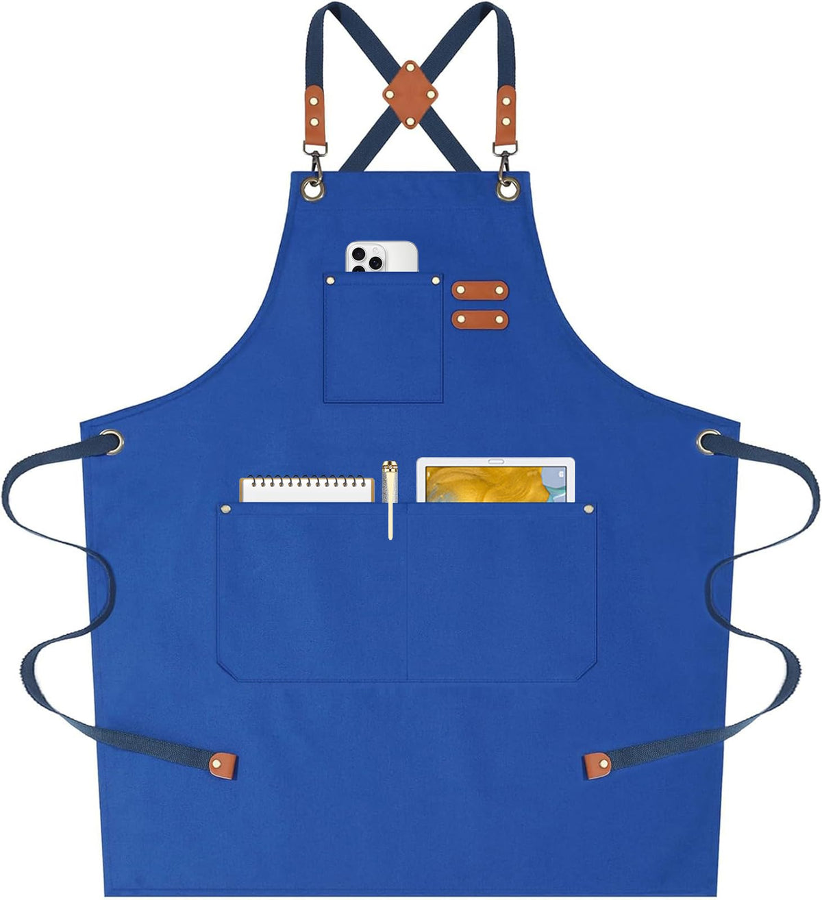 AFUN Chef Aprons for Women Men with Oversized Pockets, 12-Ounce Cotton Canvas Cross Back Water Repellent Apron (Grey Green)