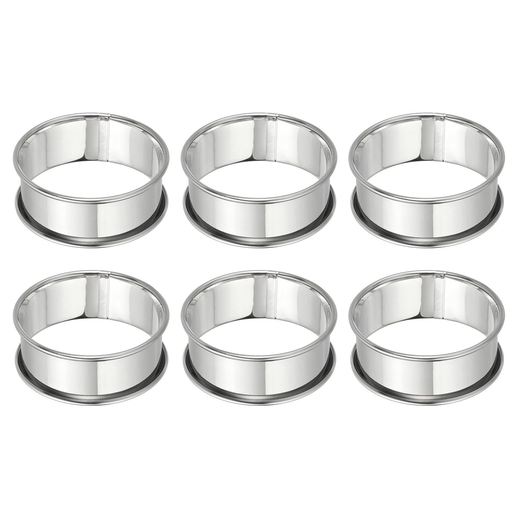 HARFINGTON 6pcs Crumpet Rings 2.36" Nonstick Round Cake Ring Stainless Steel Double Rolled English Pastry Rings for Kitchen Baking Crumpet Dessert, Silver