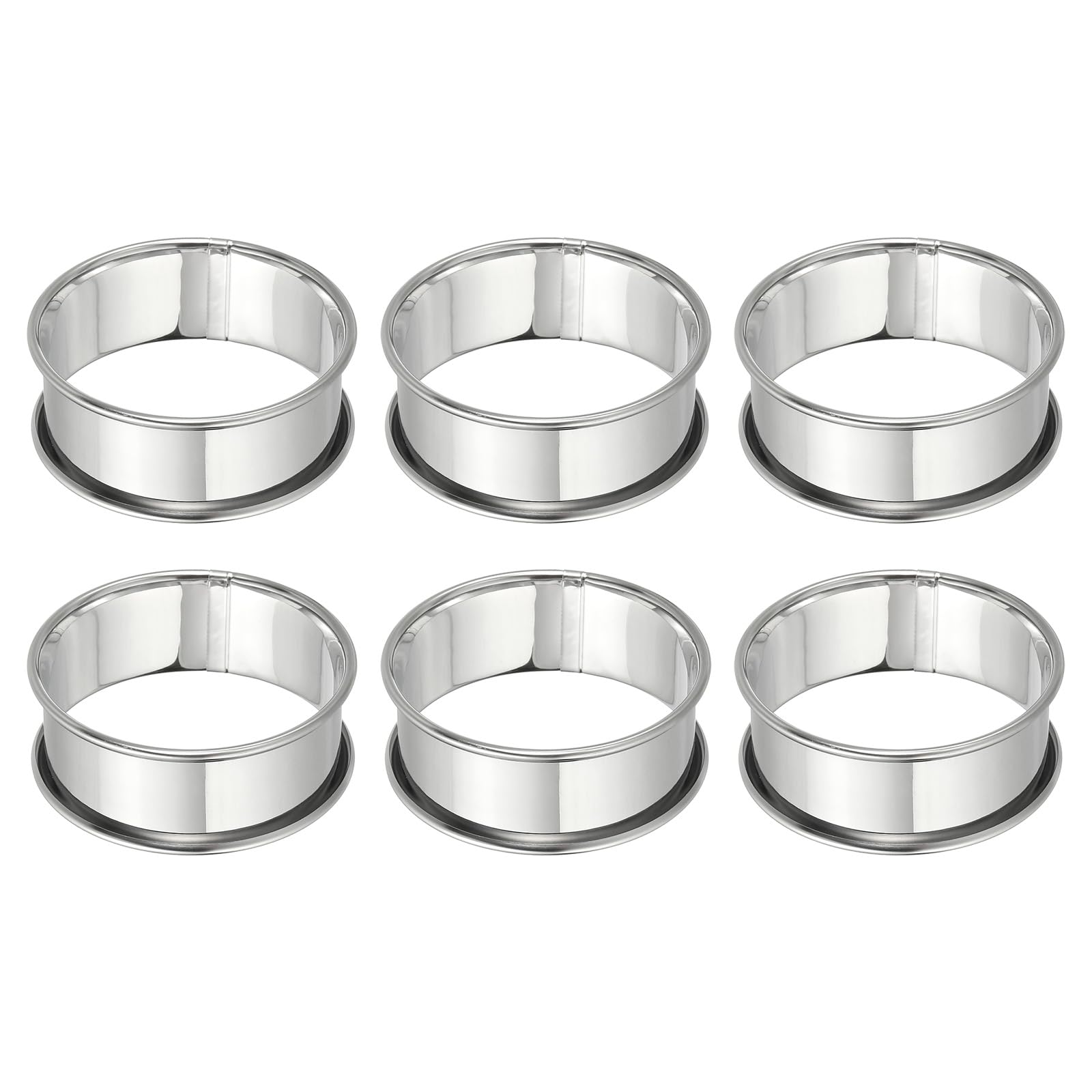 HARFINGTON 6pcs Crumpet Rings 2.36" Nonstick Round Cake Ring Stainless Steel Double Rolled English Pastry Rings for Kitchen Baking Crumpet Dessert, Silver