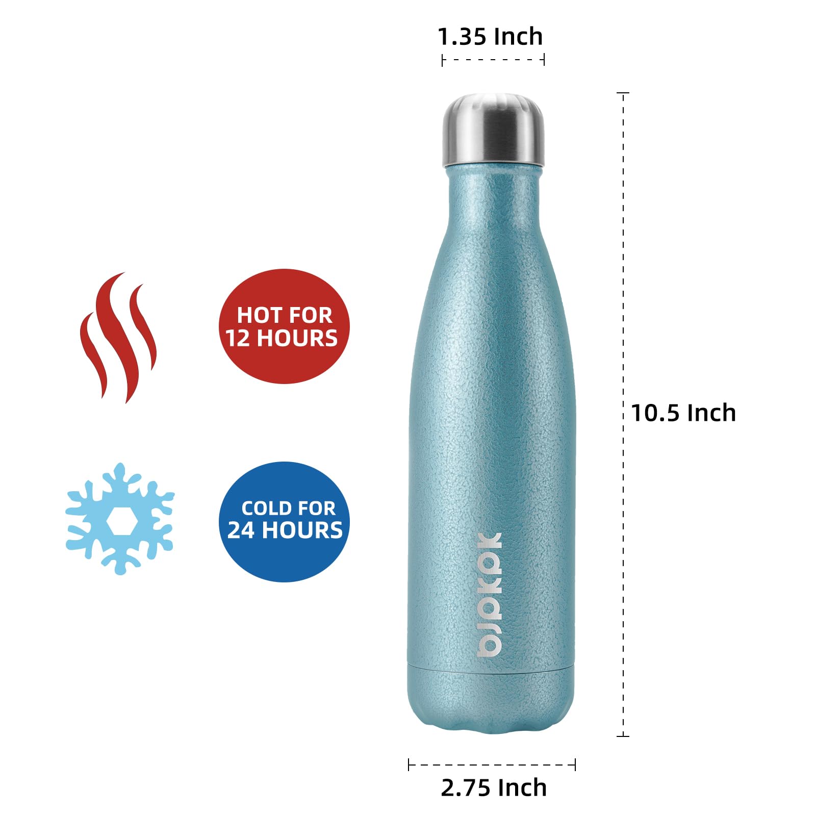 BJPKPK 17 oz Small Insulated Water Bottle, Stainless Steel, Leak Proof