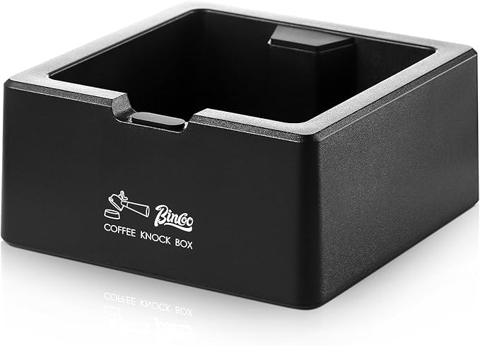 Bincoo Square Espresso knock Box 16cm /6.3 Inch Barista Style Coffee Knock Box for Grounds with Anti-Slip Base, Multi-functional Sturdy Espresso Dump Bin for Home/Office.. (black)