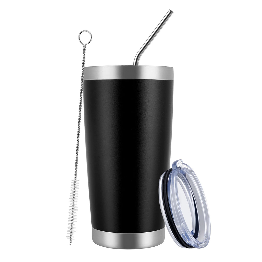 MEWAY 20oz Tumbler Cup Double Wall Vacuum Insulated Travel Mug Bulk, Stainless Steel Tumblers with Lid and Straw, Durable Powder Coated Coffee Cups for Cold & Hot Drinks (Black, 1)
