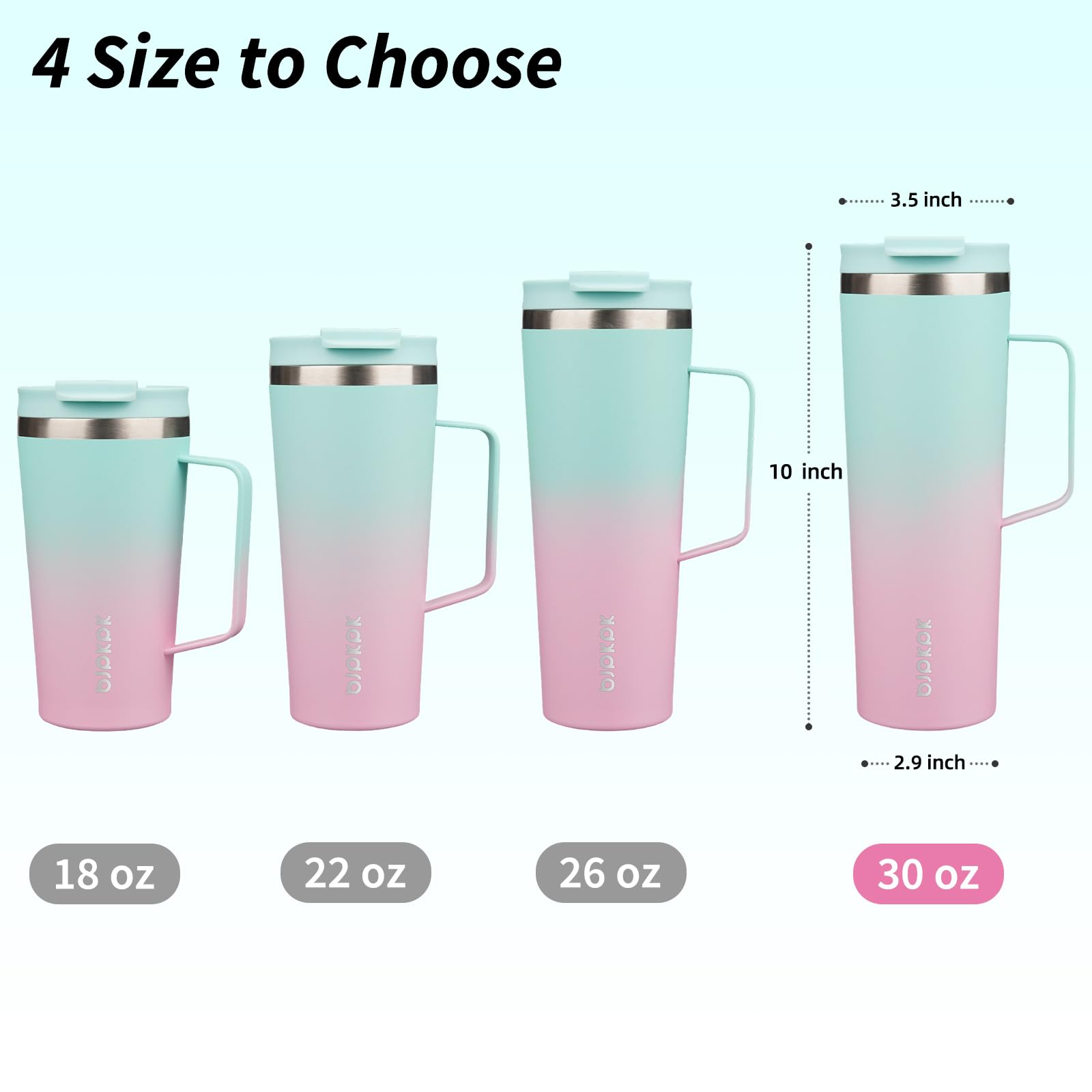 BJPKPK 30oz Insulated Tumbler with Handle, Lid & Straw, Stainless Steel