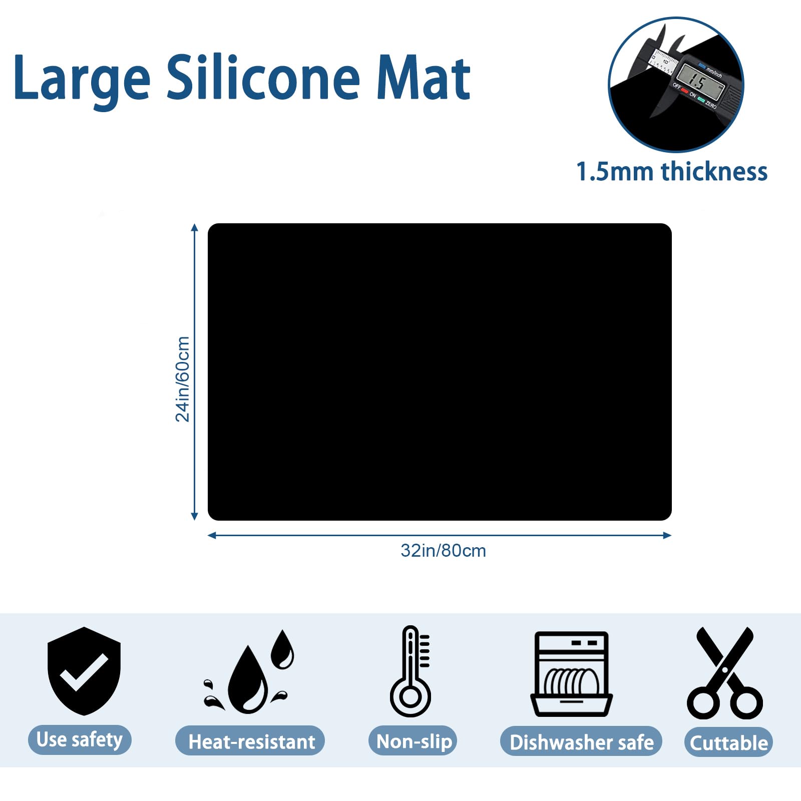 24"x32"(60cmx80cm) Silicone Mat for Kitchen Counter, Heat Resistant Non-Slip Countertop Protector, Waterproof Silicone Craft Mat for Kitchen Island, Dark Gray