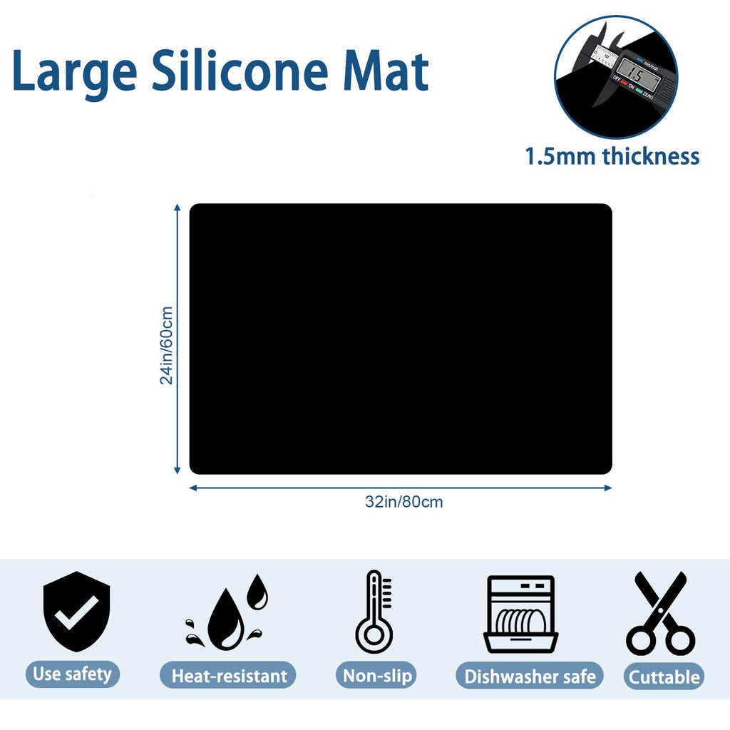 24"x32"(60cmx80cm) Silicone Mat for Kitchen Counter, Heat Resistant Non-Slip Countertop Protector, Waterproof Silicone Craft Mat for Kitchen Island, Light Gray