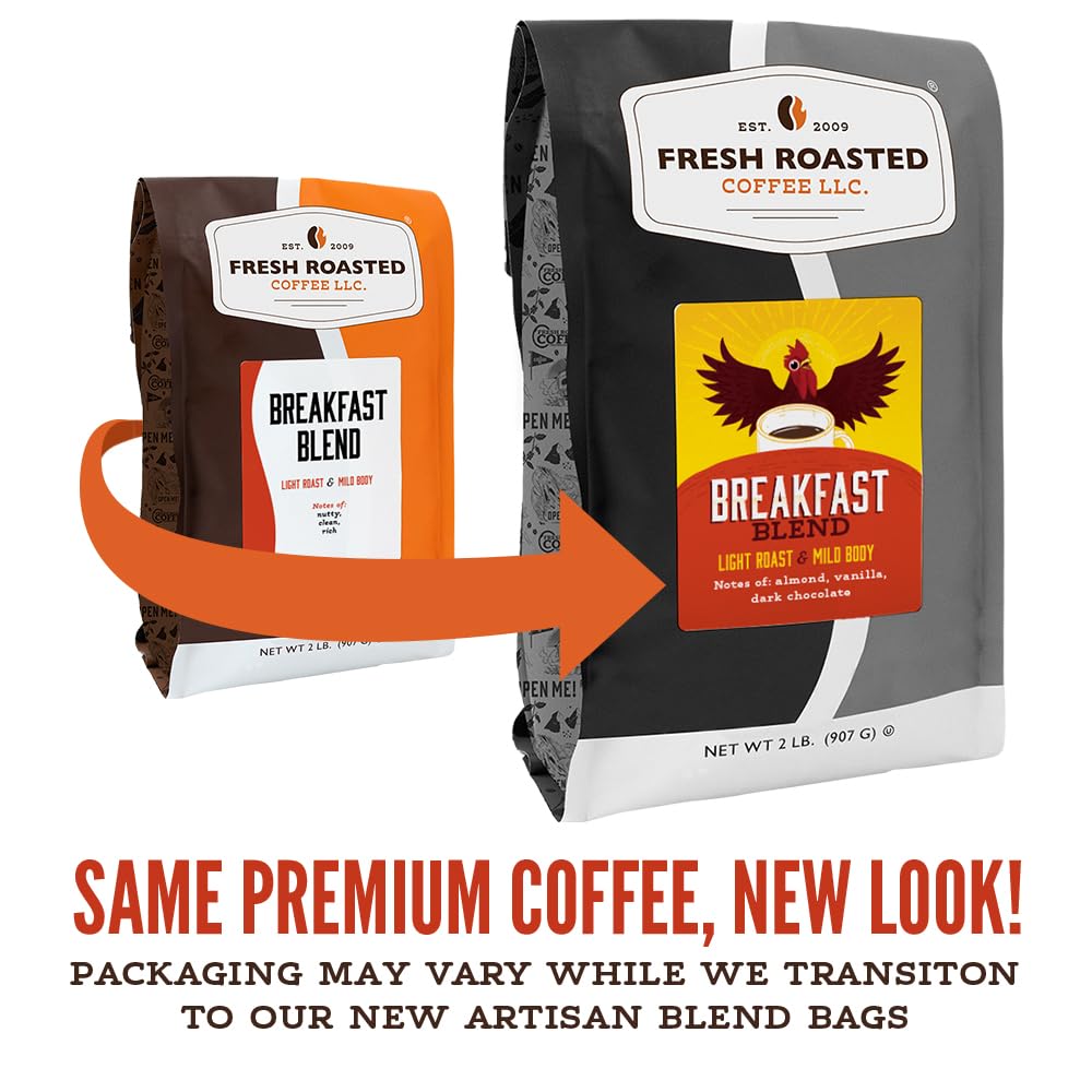 Fresh Roasted Coffee, Breakfast Blend Whole Bean Coffee, Light Roast, Kosher, 2 lb (32 oz)