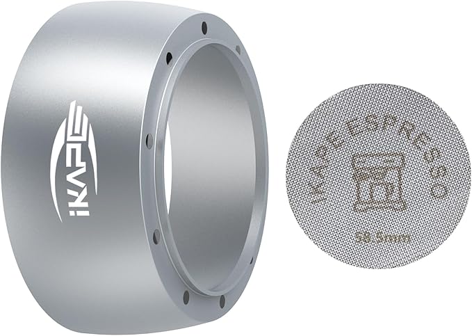 IKAPE Magnetic Dosing Funnel Set, 58MM Espresso Dosing Ring & Puck Screen Kit Compatible with 58MM Bottomless Portafilter - with 10 Small Magnet (Silver)