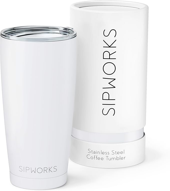 Stainless Steel Coffee Tumblers with Lids - 20z Double Walled Vacuum Insulated for Hot & Cold Drinks - Spill Resistant Travel Tumbler - Arctic White