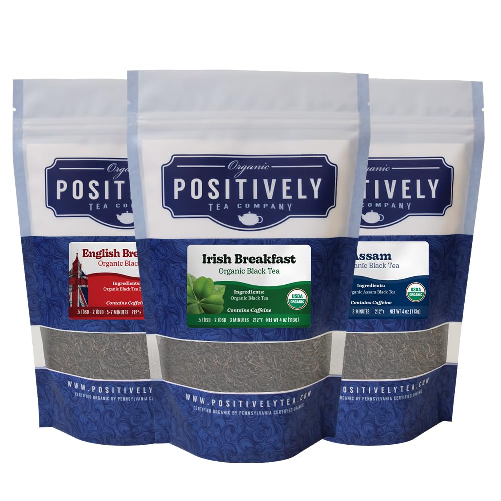 Organic Positively Tea Company, Black Tea Sampler, Loose Leaf, 4 Ounce, 3 Pack