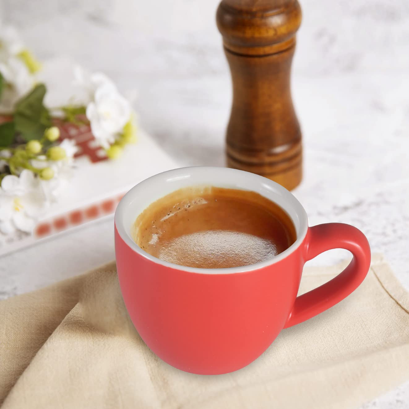 homEdge Mini Porcelain Espresso Cup, 3 Ounces / 90 ml Tiny Coffee Mugs Demitasse for Espresso, Tea- Red