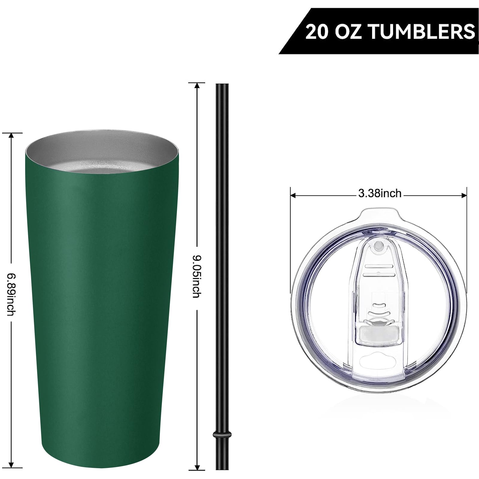 VEGOND 20oz Tumbler Stainless Steel Tumbler with Lid And Straw Vacuum Insulated Double Wall Travel Coffee Mug(dark green package 6)