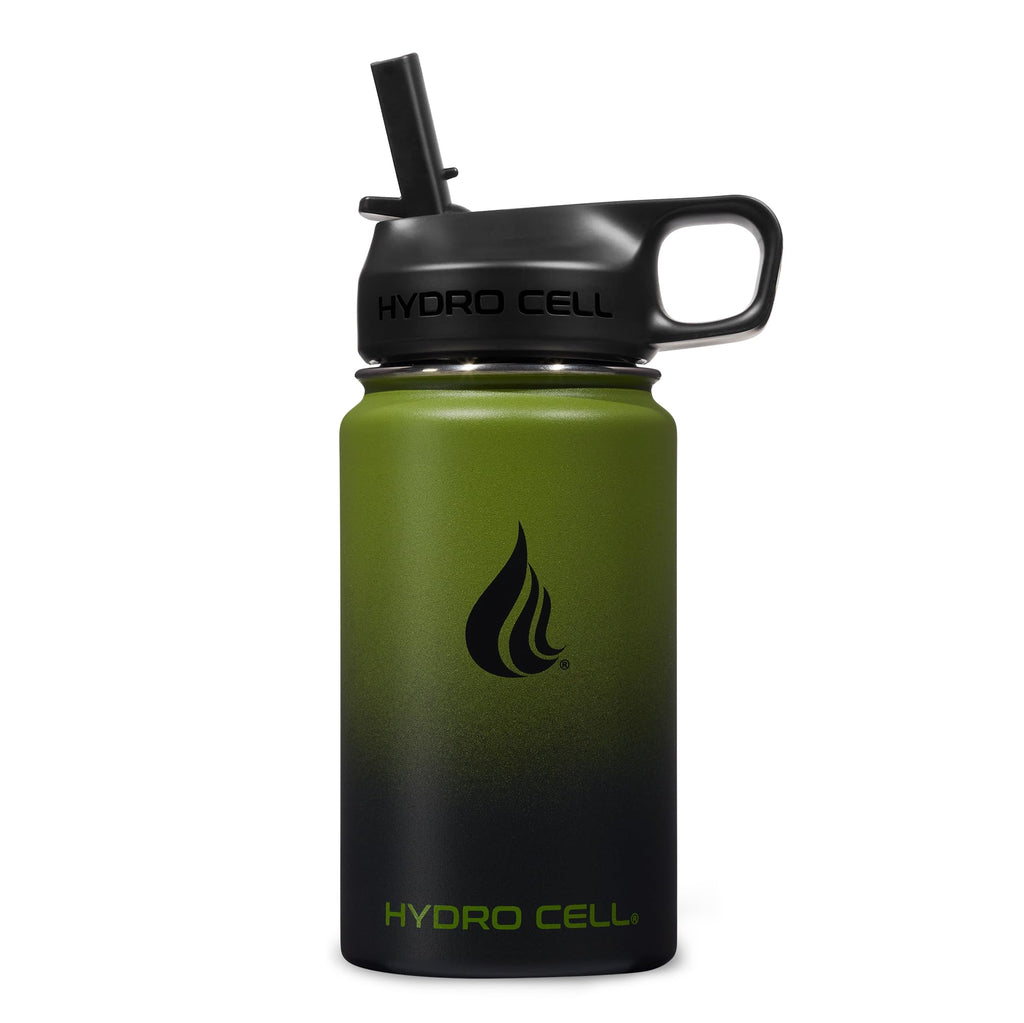 HYDRO CELL Stainless Steel Insulated Water Bottle with Straw - For Cold & Hot Drinks - Metal Vacuum Flask with Screw Cap and Modern Leakproof Sport Thermos for Adults (Army/Black 14oz)