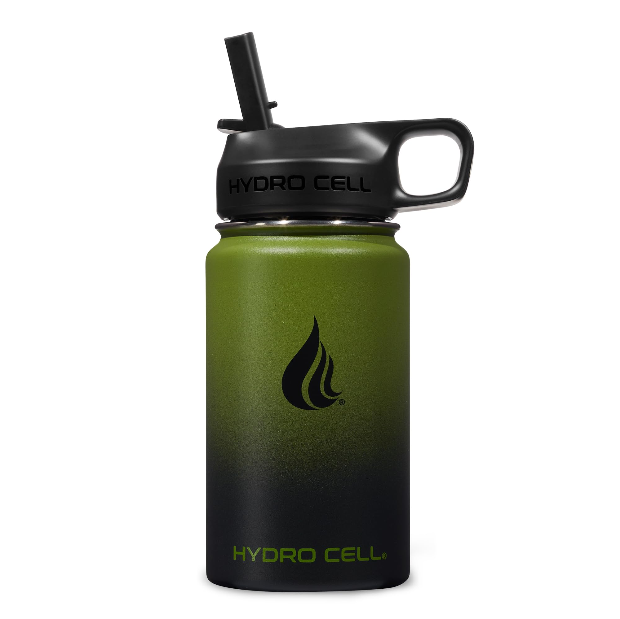 HYDRO CELL Stainless Steel Insulated Water Bottle with Straw - For Cold & Hot Drinks - Metal Vacuum Flask with Screw Cap and Modern Leakproof Sport Thermos for Adults (Army/Black 14oz)