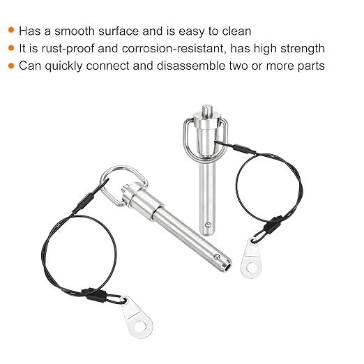 uxcell 2 Pcs Quick Release Pin, 3/8" x 1.5"(Dia. x L) Push-Button Ball Locking Pin 304 Stainless Steel Ring Handle Locking Pin with Wire for Audio Bimini Top Marine, Silver