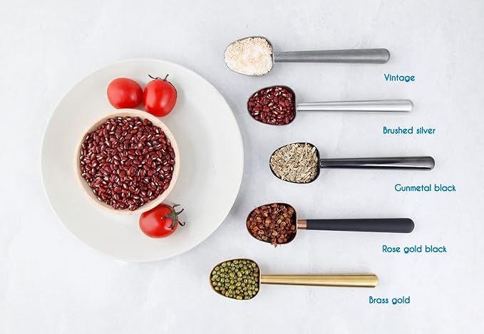 Easyworkz Stainless Steel Long Hollow Handle Coffee Scoop,7g Measuring Spoon for Ground Coffee and Loose Leaf Tea, Rose Gold-Black