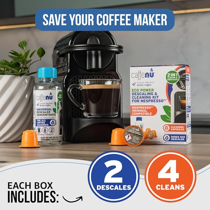 Caffenu Nespresso Original Compatible Descaler and 4-Use Cleaner Pod Kit