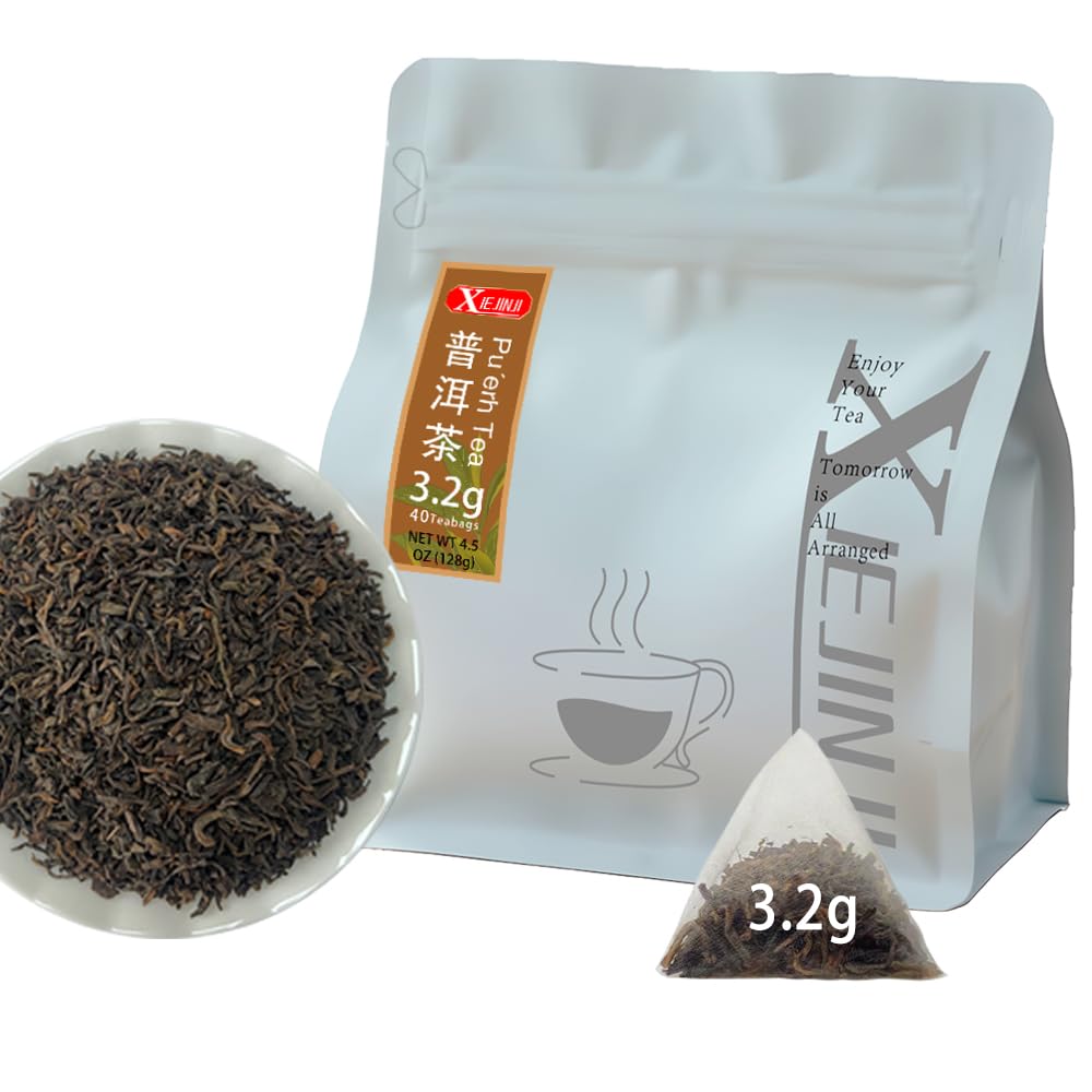 XIEJINJI Premium Puerh Tea - Eco-Conscious Black Tea Bags - Resealable Bag - Fully Fermented Tea Buds with Aged Aroma - Rich & Smooth - 40 * 3.2g
