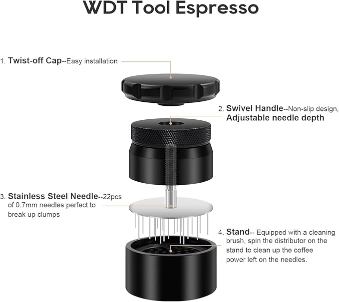 WDT Tool Espresso Stirrer, 22 Needle Espresso Distribution Tool for 58mm Portafilters, Professional Espresso Distributor Coffee Powder Stirring Tool, Black