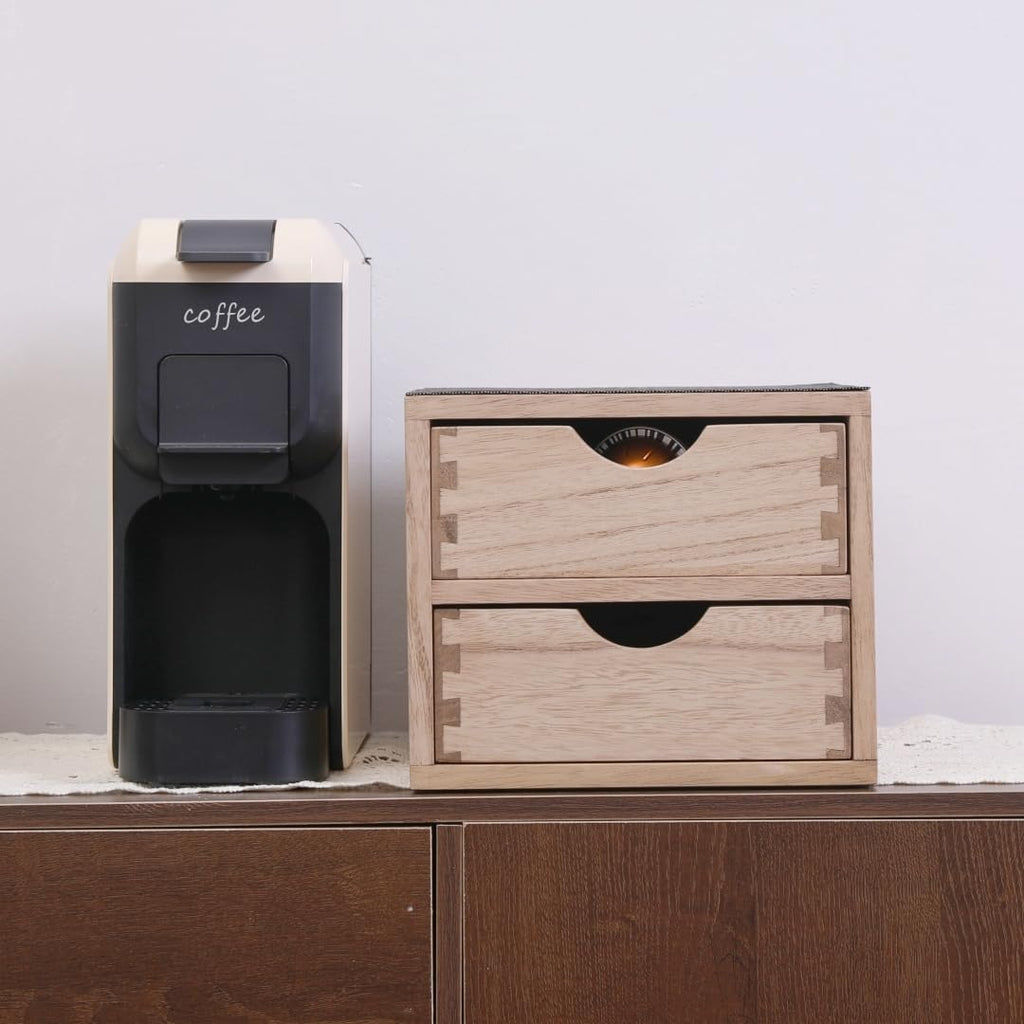 DDYURI Drawer Holder for Coffee Brew - Kitchen Machine Stand Shelf Contertop - Serve Coffee Station and Pod Capsule Storage Organizer for Home Decor Office Storage Solution 2-Tier CF2D2C-Light