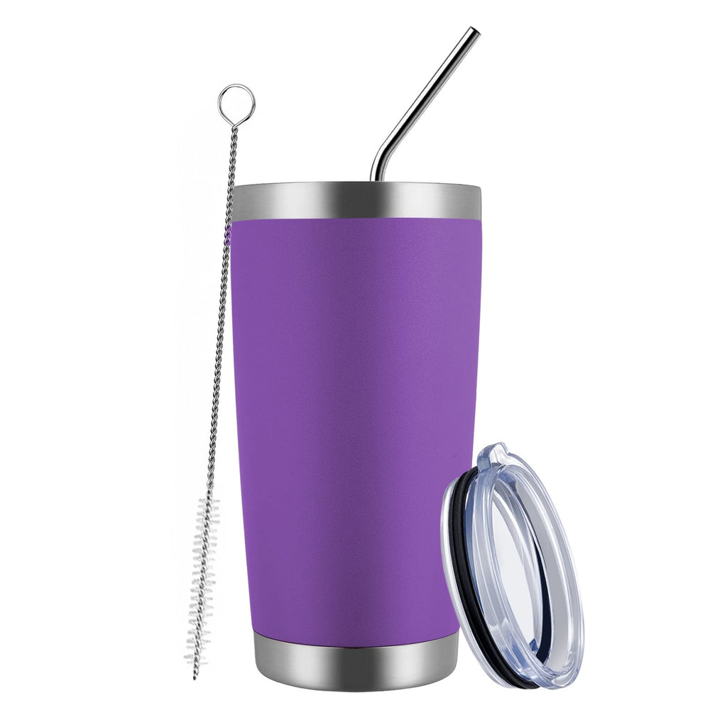 MEWAY 20oz Tumbler Cup Double Wall Vacuum Insulated Travel Mug Bulk, Stainless Steel Tumblers with Lid and Straw, Durable Powder Coated Coffee Cups for Cold & Hot Drinks (Purple, 1)