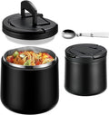 20oz Insulated Vacuum Food Jar with Buckle Lid,Soup Thermo for Hot Food Kids,Wide Mouth Leakproof Stainless Steel Lunch Container with Spoon-Black