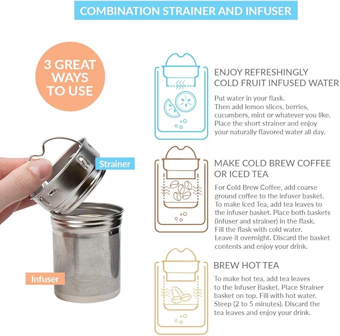 MIRA 18 oz Tea Infuser Thermos - Stainless Steel Travel Bottle with Removable Strainer for Loose Leaf Tea - Insulated Hot & Cold Brew Steeper - Smoke Gray
