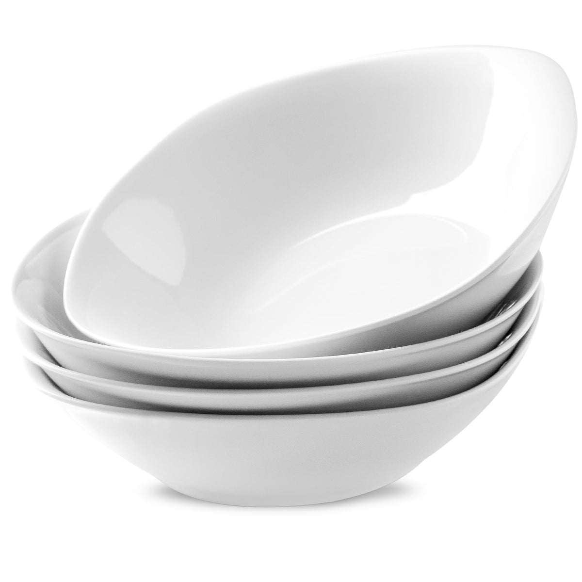 fMBB 4-Piece Salad Plates Set, 8 inch Ceramic Lightweight Round Plate Dessert Dish, Smooth Glaze - White Modern Dinnerware Set for Kitchen Serving