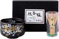 Japanese Traditional Mino Ware Handcrafted Mini Matcha Chawan Tea Bowl Cup Set With Chasen Bamboo Tea Whisk Ceremony Tableware Pottery (Tenmoku Sakura)
