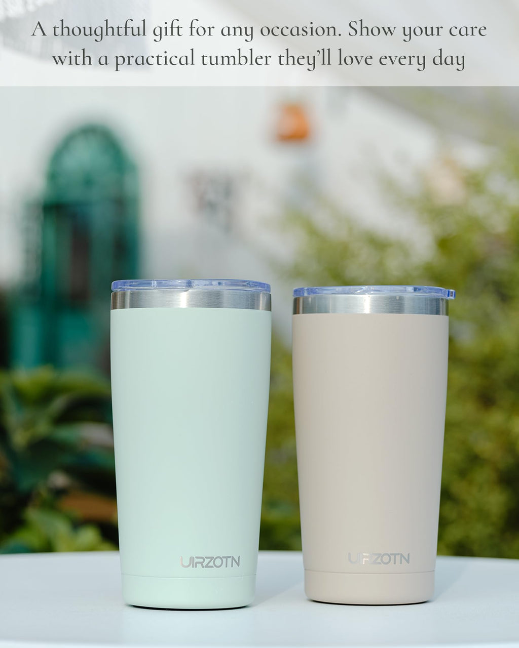 UIRZOTN Travel Coffee Tumbler 20oz, Leakproof Travel Coffee Mug with Lid and Straw, Stainless Steel Double Wall Vacuum Insulated Tumbler for Hot/Iced Drinks (Textured Matte, Soft Pink-Mint Green Fade)