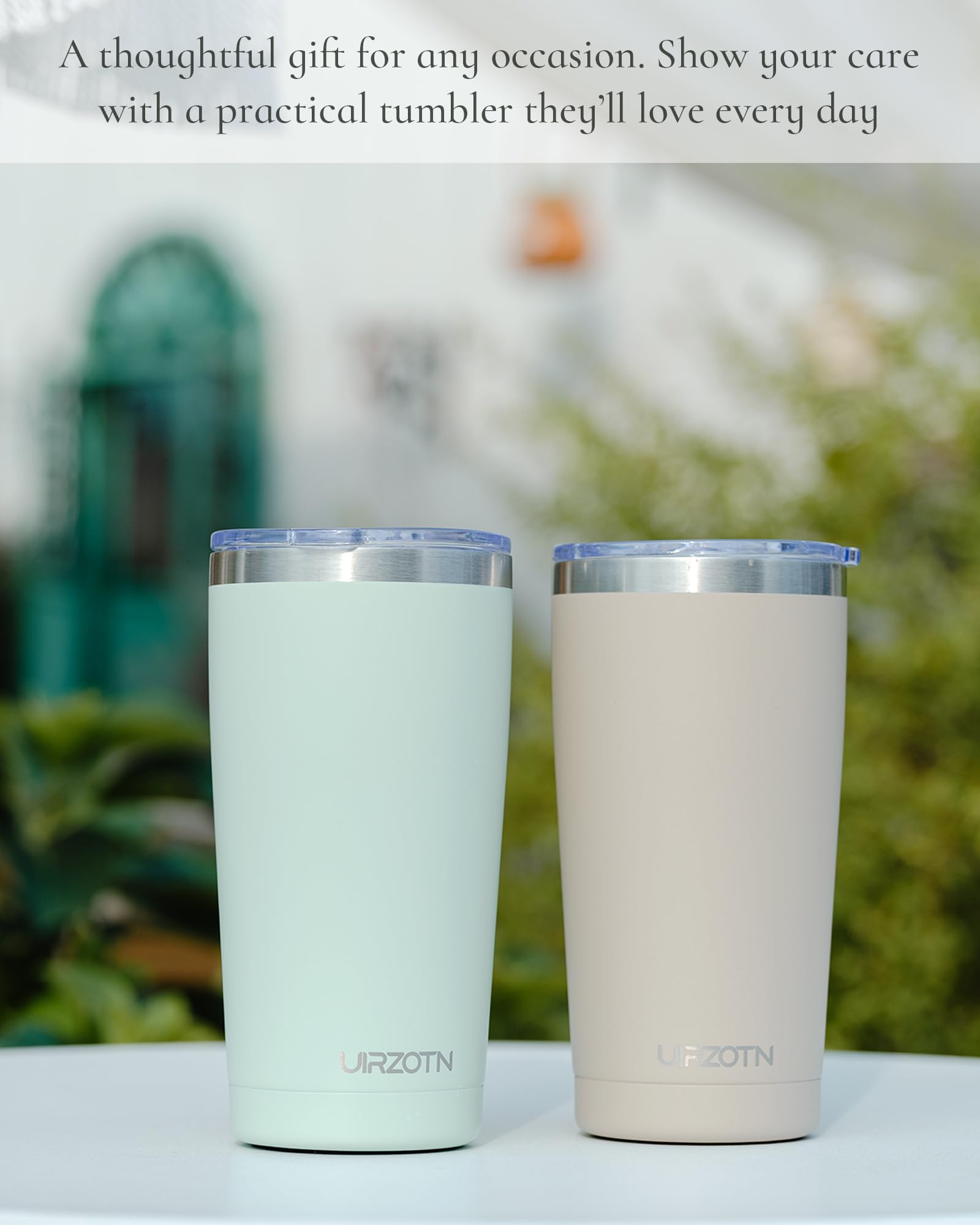 UIRZOTN Travel Coffee Tumbler 20oz, Leakproof Travel Coffee Mug with Lid and Straw, Stainless Steel Double Wall Vacuum Insulated Tumbler for Hot/Iced Drinks (Textured Matte, Soft Pink-Mint Green Fade)